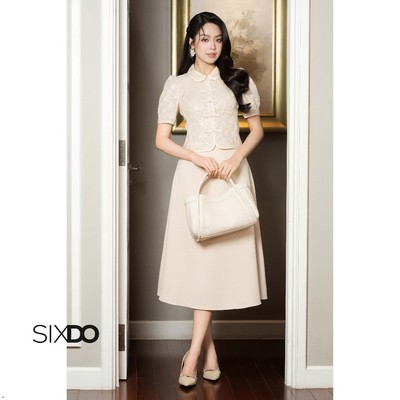 Chân váy be dáng xòe SIXDO (Beige Woven Flared Skirt)