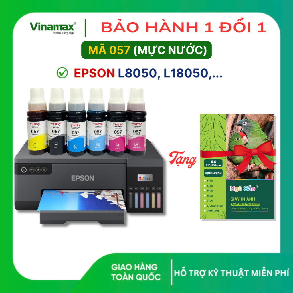[TẶNG GIẤY IN ẢNH] Mực in màu máy in Epson L8050/18050 (Mã 057), In Đẹp, Lên Màu Chuẩn.
