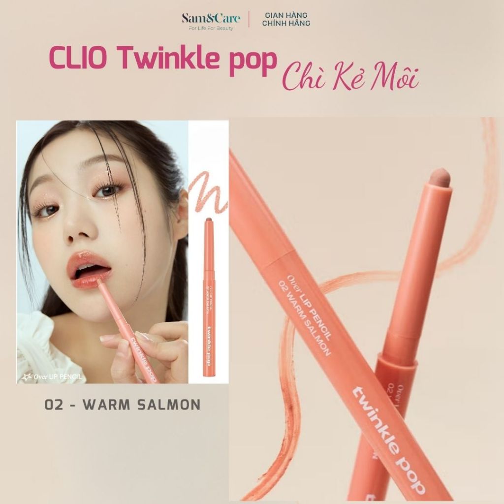 [Twinkle Pop by. CLIO] Chì Kẻ Viền Môi CLIO Twinkle Pop Over Lip Pencil – Màu 02 Warm Salmon 0.83g