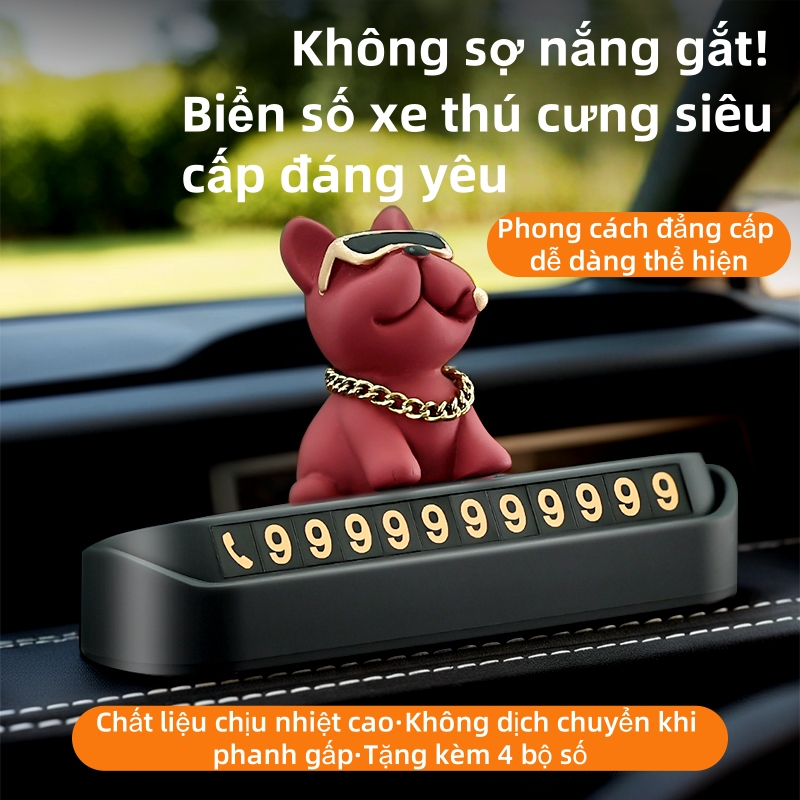 Bảng số điện thoại đỗ xe tạm thời - chó Bull Pháp dễ thương