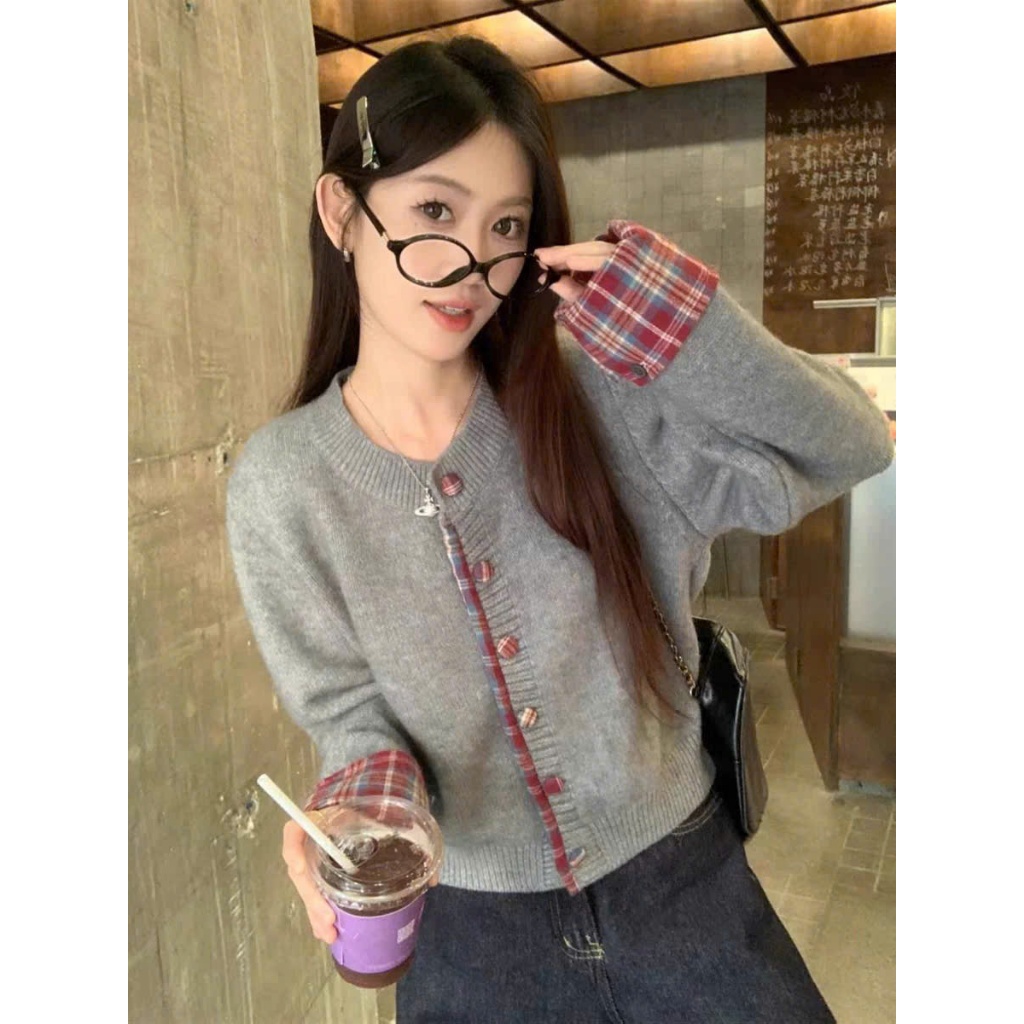 [XẢ KHO THANH LÝ] Áo cardigan len 𝒀𝑼𝑴𝑴𝒀 cổ tròn, Áo len cardigan viền cúc bọc kẻ caro Hàn Quốc CA36 | BigBuy360 - bigbuy360.vn