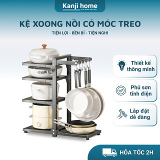  Giá kệ để nồi KANJI – Kệ xoong nhiều tầng có móc treo đa năng tối ưu không gian thép carbon bền bỉ 
