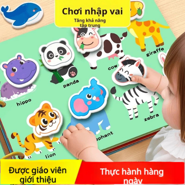 Sách xé, chủ đề động vật, đồ chơi giáo dục Khai Sáng cho trẻ mẫu giáo, với khóa dán, giáo dục nhẹ, sách xé cuộc sống yên