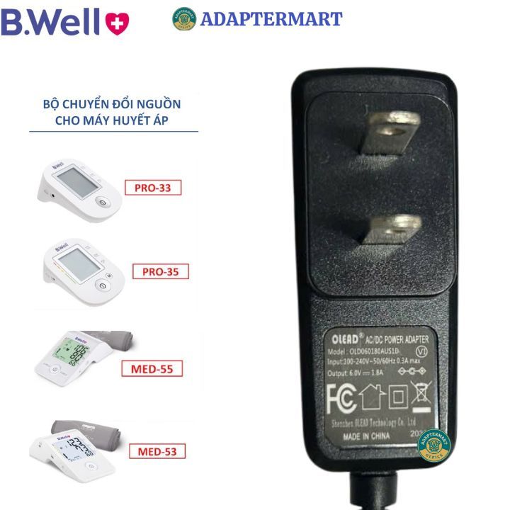 Bộ đổi nguồn cho máy đo huyết áp B.Well PRO-33 PRO-35 MED-55 MED-53 , sạc nguồn B.Well 6V