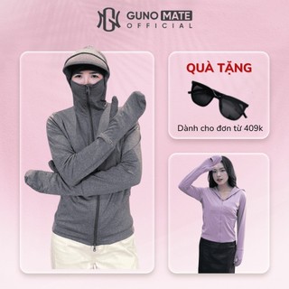  Áo chống nắng che full tay Nữ GUNO muối tiêu 2 lớp dáng ngắn chống tia UV thoáng khí có mũ rộng vành 24HANU94 