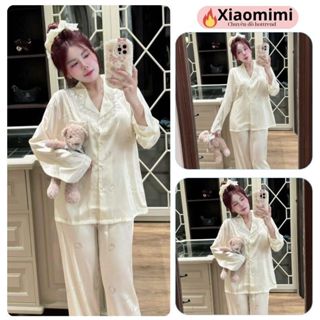 Đồ ngủ nữ pijama dài tay họa tiết mèo Hello Kitty chất lụa satin viền ren đồ bộ nữ phong cách Hàn Quốc HCOM26632 