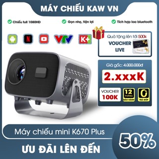 Máy Chiếu Chính Hãng KAW K670, Độ Sáng Cao, Chất Lượng Video Hỗ Trợ Full HD, Bluetooth Xoay 360 Độ