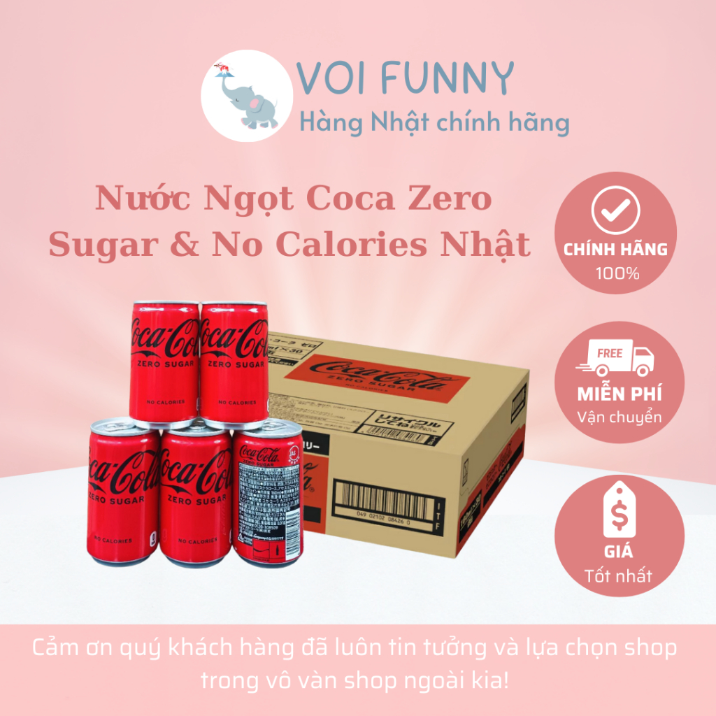 [CHÍNH HÃNG] - Thùng 30 lon Coca Cola Zero CoCa không đường 160ml nội địa Nhật date T12/2026