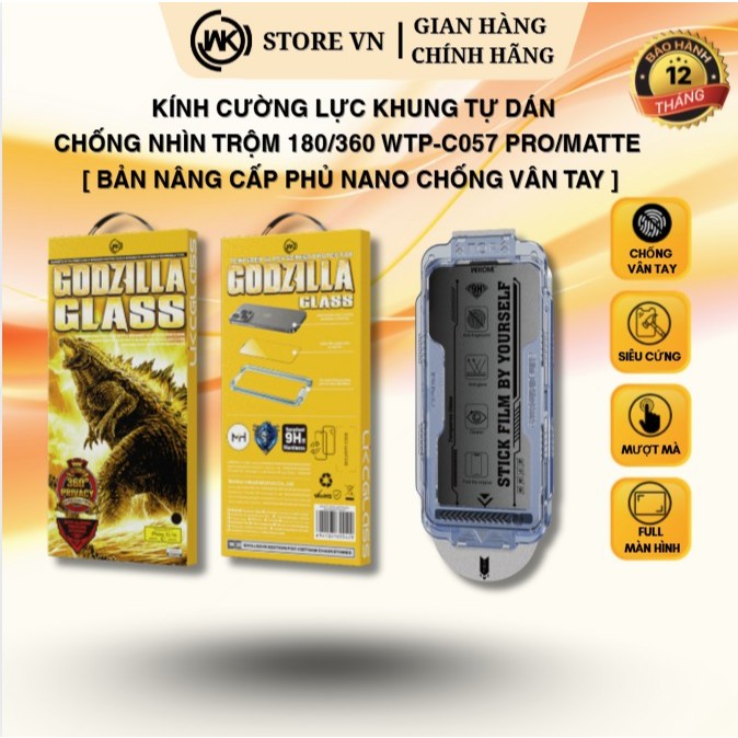 Kính cường lực Godzilla WK WTP-C057 chống nhìn trộm 180°/360°, chống vân tay…