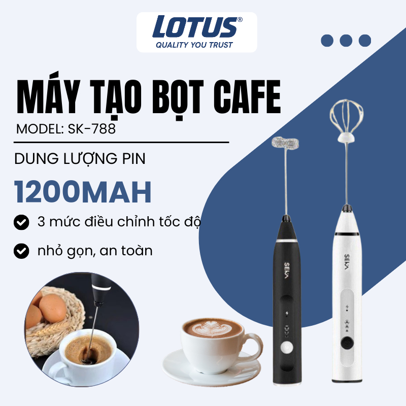 Máy tạo bọt cà phê cầm tay SEKA SK-788 pha chế tiện lợi, máy đánh trứng, đánh kem, cafe kèm sạc pin