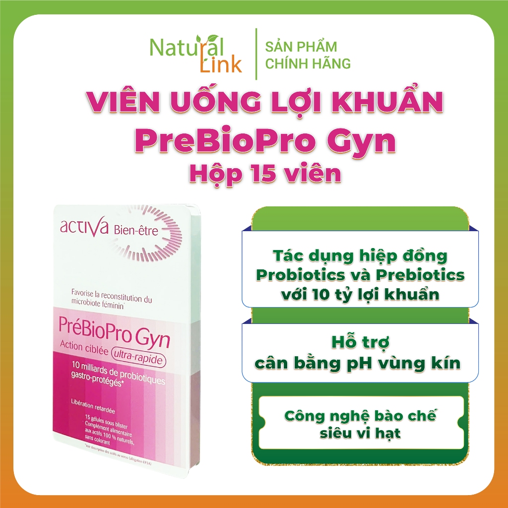 [CHÍNH HÃNG] Viên uống bổ sung lợi khuẩn Activa Prebiopro Gyn - Hỗ trợ đàothải HPV - Hộp 15 viên