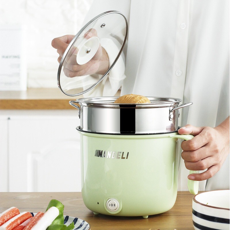 CA NẤU MÌ TIẾT KIỆM ĐIỆN CÓ THỂ NẤU LẨU TẶNG KÈM LỒNG HẤP INOX 304 CAO CẤP - NỒI ĐIỆN NẤU MÌ LUỘC TRỨNG CÔNG SUẤT 1500W