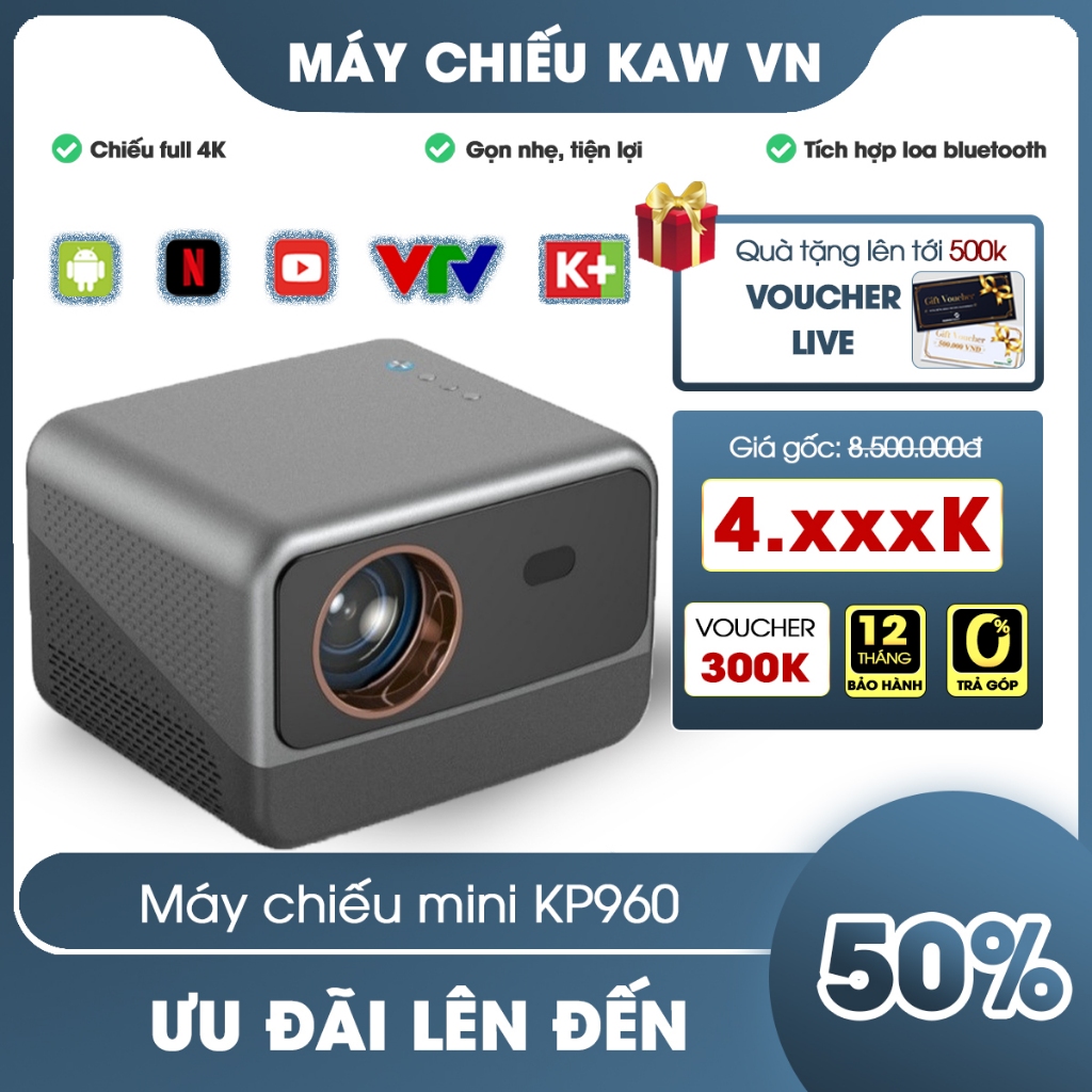 Máy Chiếu Mini KP960 Chính Hãng KAW, Độ Sáng Cao Kết Nối WiFi Bluetooth Đa Thiết Bị Video Đẹp Và Nét