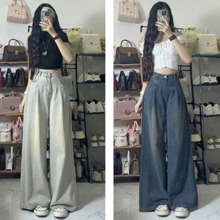 Quần Jeans Ống Suông Rộng Wash Cạp Cao Tôn Dáng Lingshop, Quần Bò Ống Suông Rộng Nữ Đủ Size Màu RETRO