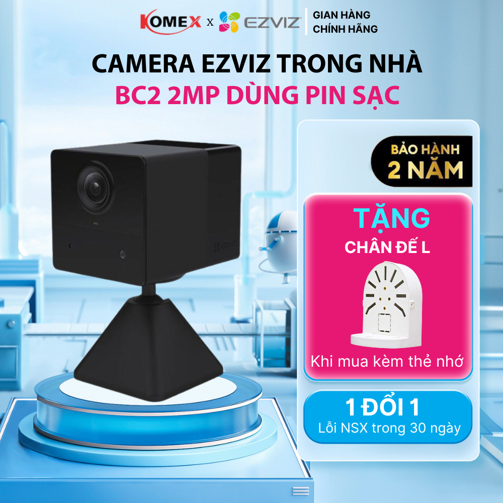 Camera wifi dùng pin sạc EZVIZ BC2 2MP đàm thoại 2 chiều, hỗ trợ pin 2000mAh, phát hiện chuyển động