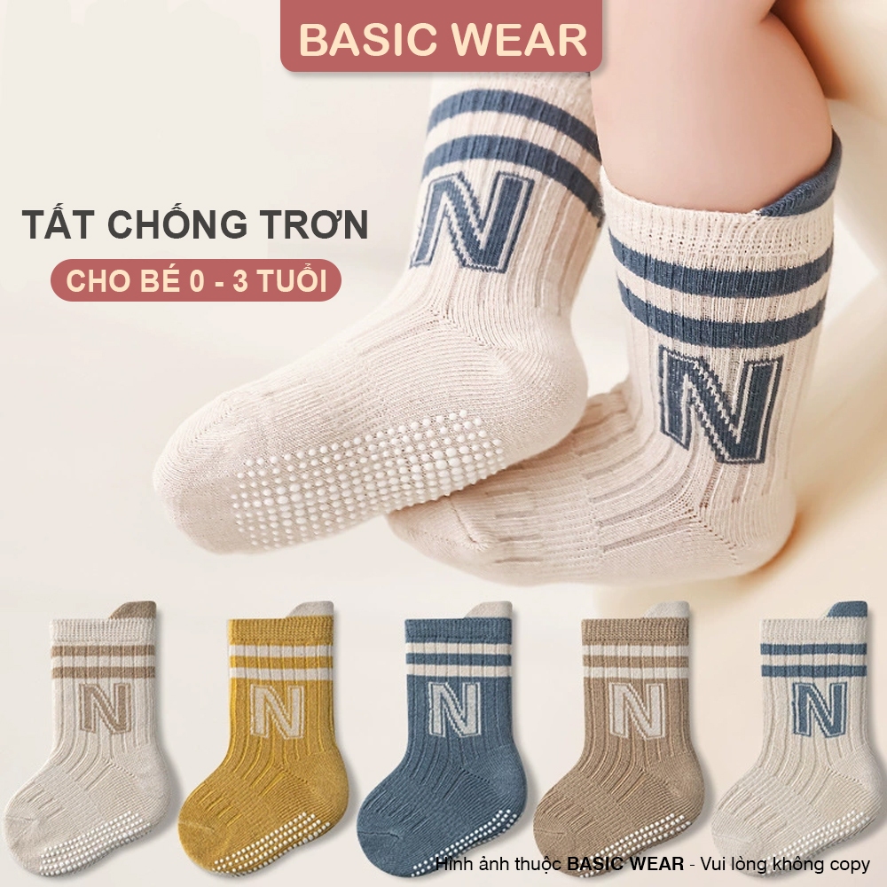 Set 5 Đôi Tất Chống Trơn Cho Bé Sơ Sinh 0-3 Tuổi, Tất Cổ Cao Chống Trơn Sơ Sinh SS57