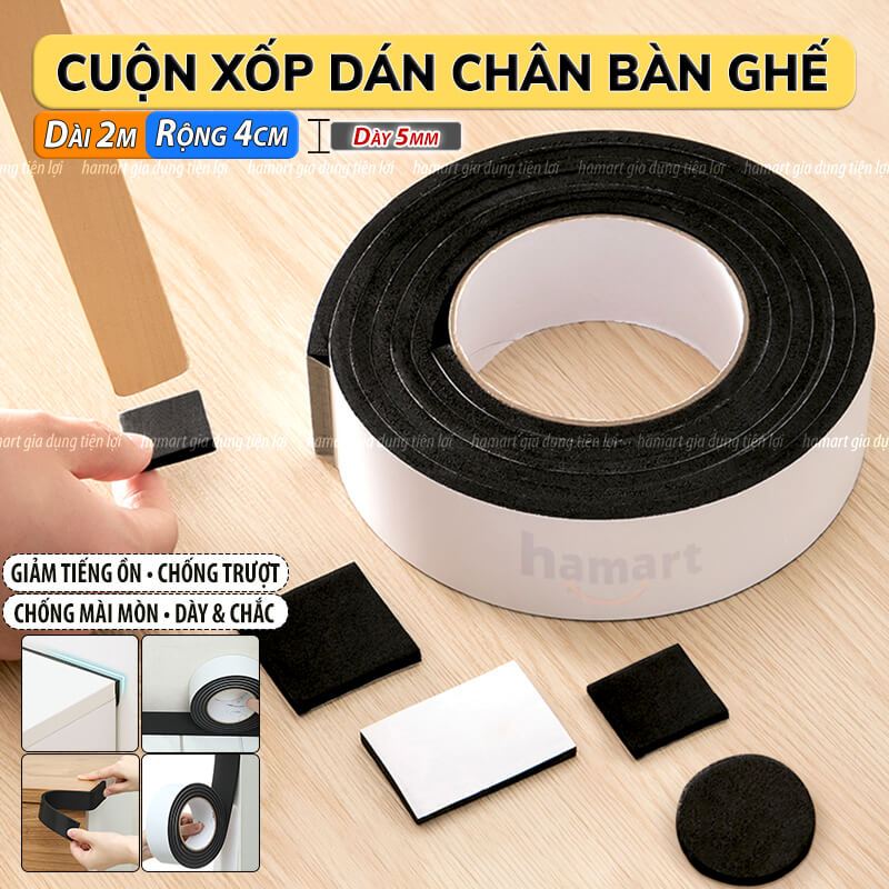 Cuộn 2M Xốp Dán Chống Va Đập Chống Ồn Chân Bàn Ghế Đa Năng Dính Viền Nội Thất Bịt Khe Góc Cửa Sổ