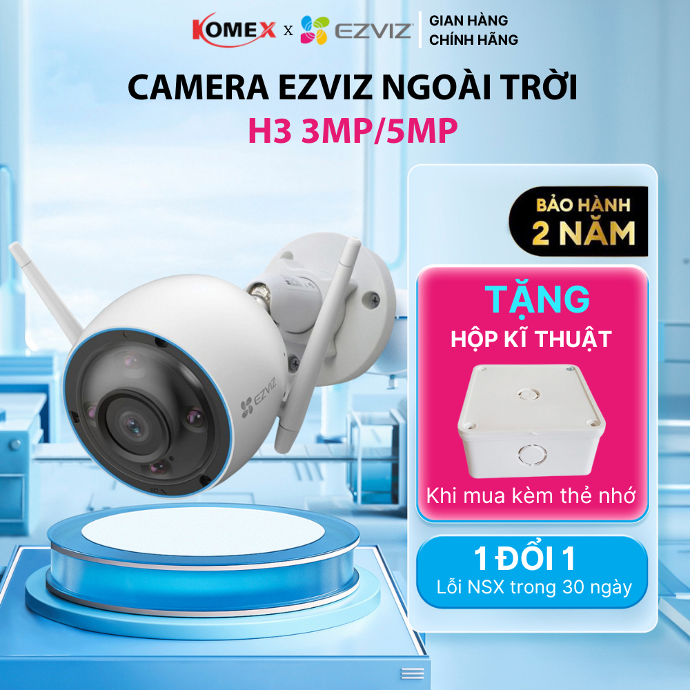 Camera wifi EZVIZ ngoài trời H3 3MP/5MP ghi hình màu ban đêm, chống nước IP67, đàm thoại 2 chiều