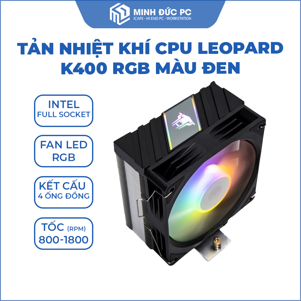 Tản nhiệt khí LEOPARD K400 RGB Đen - 4 Ống Đồng, Quạt 120mm, Hiệu Năng Tốt - Minh Đức PC