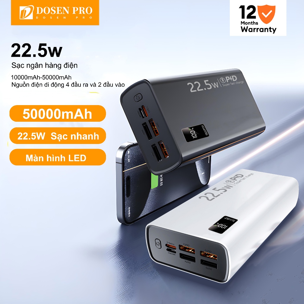Dosen Pro sạc dự phòng K7 PD22.5w Sạc nhanh 10000mah-50000mAh pin dự phòng màn hình led tích hợp tíc