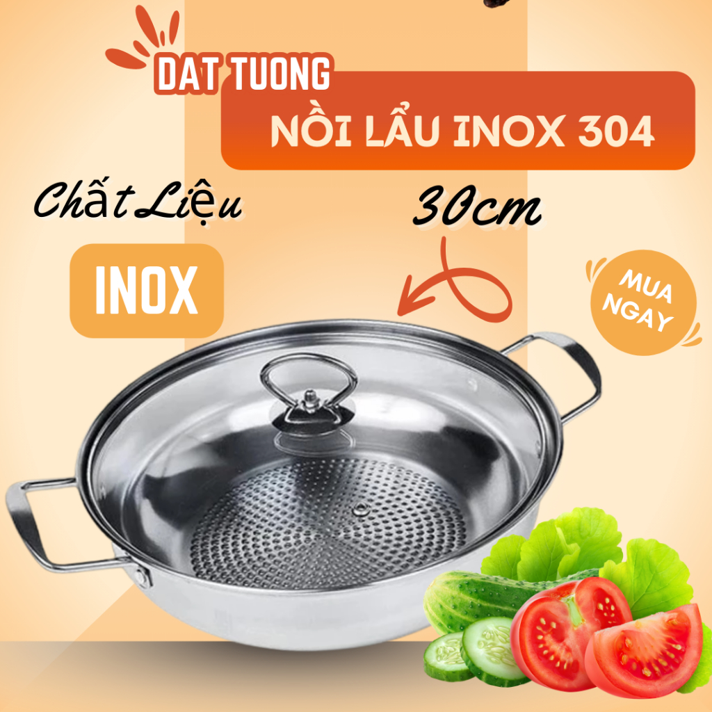 Nồi lẩu inox Nkmedia đáy từ size 30cm dùng trên mọi loại bếp, phù hợp ăn lẩu, xào nấu thực phẩm
