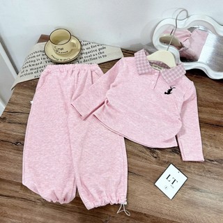  Bộ Thu Đông cho bé gái Set áo dài tay cổ sơmi  chất tăm len thỏ mềm mịn phối quần bo gấu 10-30kg Home Kids 