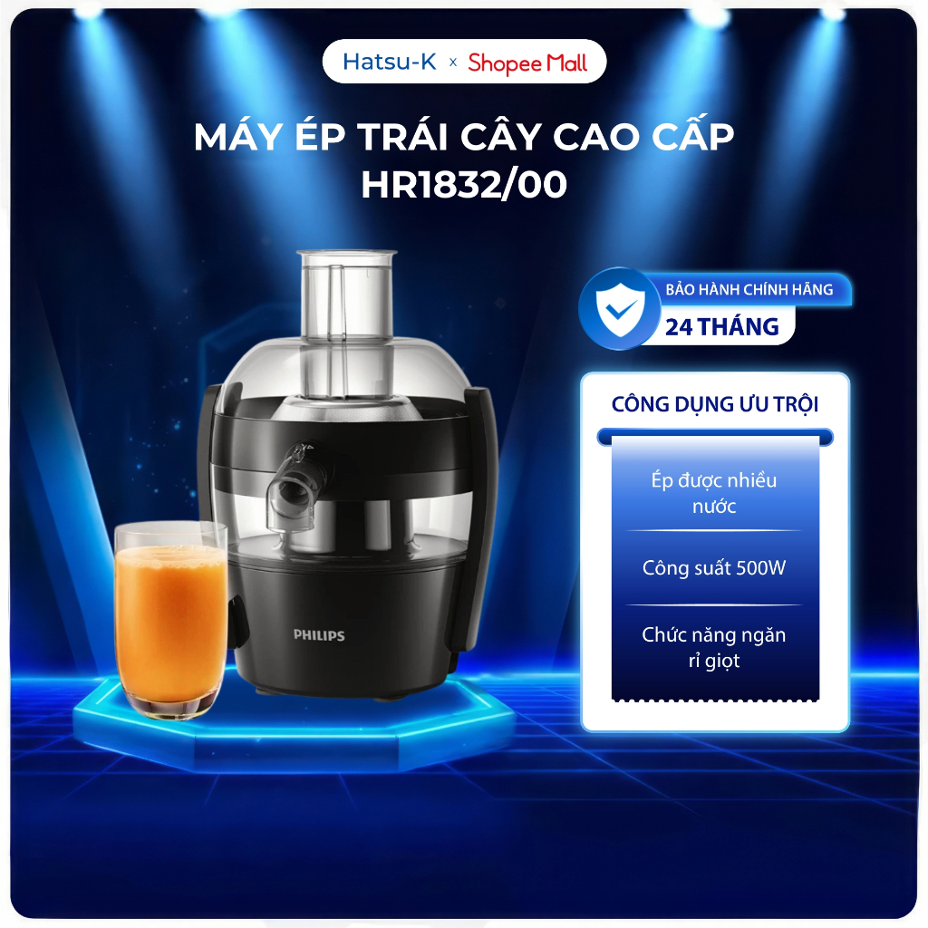 Máy ép trái cây cao cấp  Philips HR1832/00, đồ gia dụng gia đình máy ép tối ưu dinh dưỡng, thiết kế nhỏ gọn