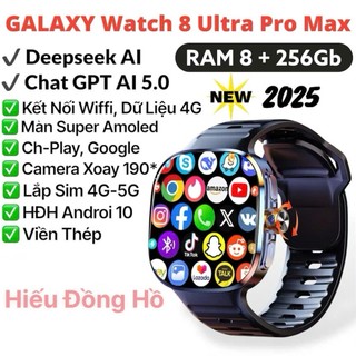    RAM 8 +256Gb   Đồng Hồ GALAXY Watch 8 UItra Pro Max Lắp Sim 4 5G Wiffi Tải ứng dụng Gọi Video Call Định vị. 