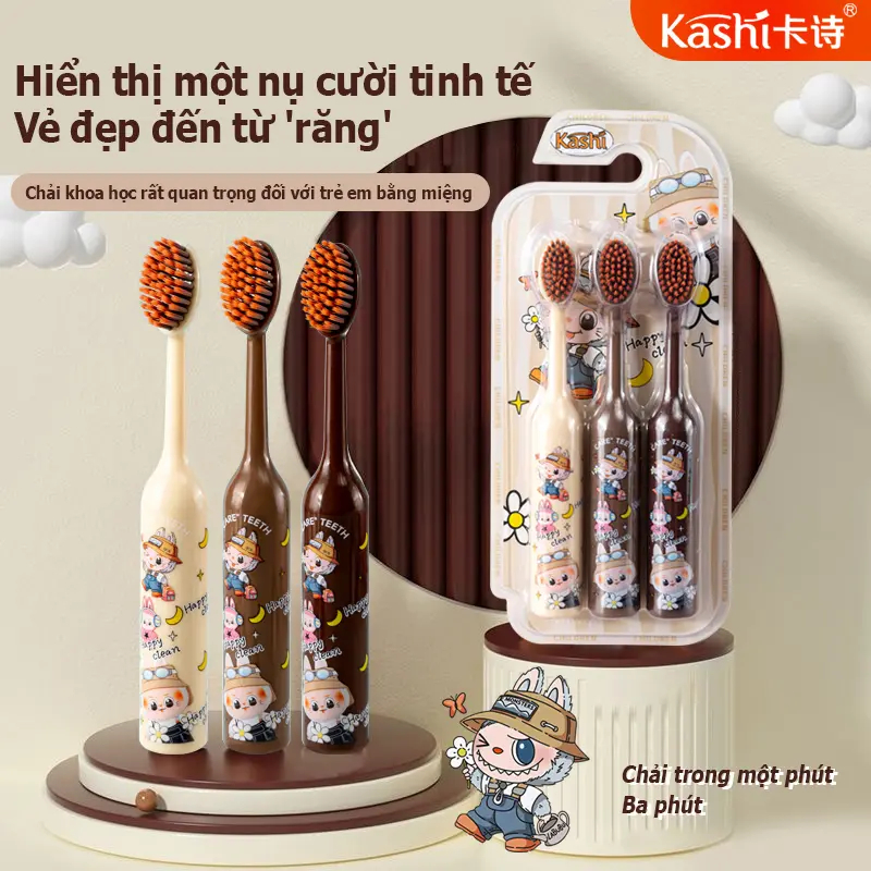 Bàn Chải Đánh Răng Trẻ Em, Kashi, Lông Mềm, Lông Bàn Chải Treo Siêu Mịn, Thiết Kế Đồi, Búp Bê Bulala