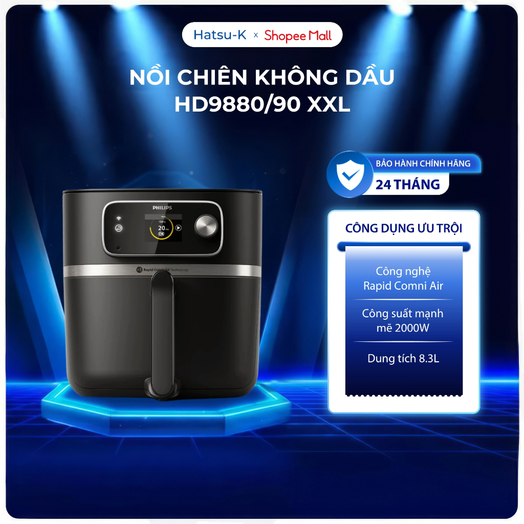 Thiết bị gia dụng nhà bếp thông minh, nồi chiên không dầu Philips HD9880/90 XXL Connected 2000W