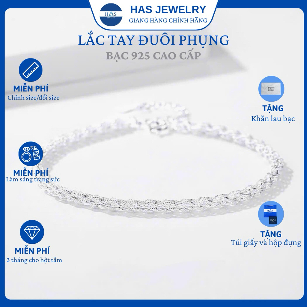 Lắc tay bạc H.A.S dáng đuôi phụng 3li - HLT64