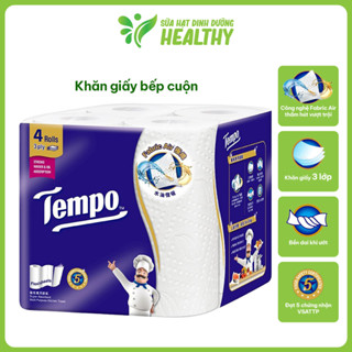 [LỐC 4 CUỘN TẶNG 1 GÓI KHĂN ƯỚT] Khăn Giấy Bếp Cuộn Tempo Đa Năng 3 Lớp Bền Dai, Siêu Thấm Thương Hiệu Đức