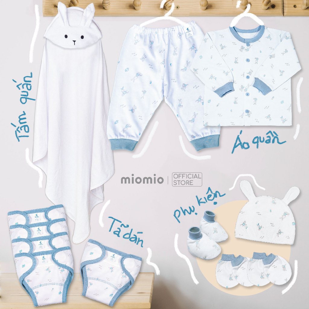Combo Đi Sinh Cài Giữa MIOMIO 7 Món, Cho Bé Trai, Bé Gái (NewBorn ), Vải Cotton