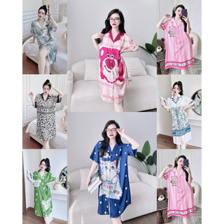  Váy ngủ sơmi dài chất lụa Cao Cấp mềm mịn - Đầm ngủ nữ sơ mi 