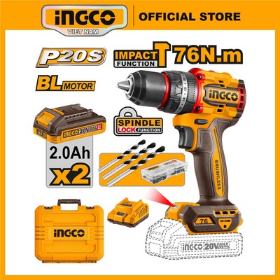 Máy khoan pin chính hãng INGCO CIDLI20768 pin 20V không chổi than 76Nm 3 chức năng cho Thợ, DIY