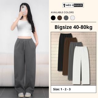  Quần dài nữ BIGSIZE Mèo Ú quần suông ống rộng cạp chun kèm dây rút chất vải nỉ 2 da dày dặn 9900 