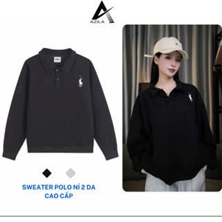 Áo Nỉ Cổ Bẻ Polo Sweater Azila Nỉ 2 Da Nam Nữ Unisex Thêu Hình Ngựa Phong Cách Hàn Quốc