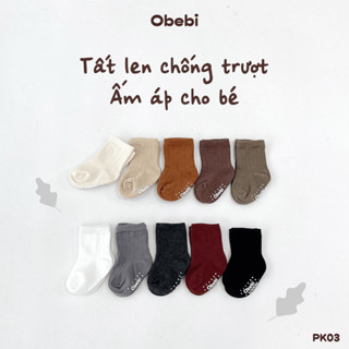 Set 3 Đôi Tất Trẻ Em Obebi Chống Trơn Trượt  Giữ Ấm Thoáng Khí Cho Bé Trai Bé Gái từ 0-6 tuổi PK03