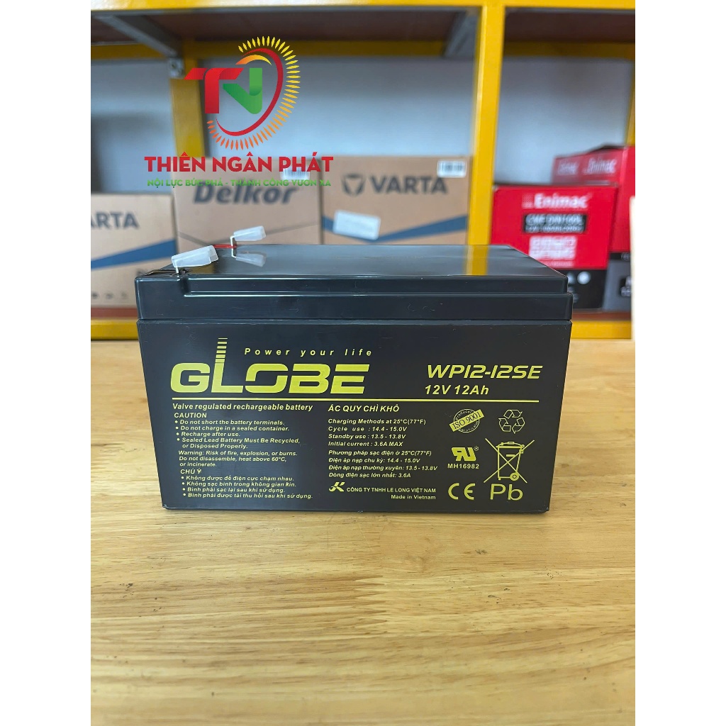 Ắc Quy GLOBE 12V 12Ah WP12-12SE Cho UPS, Xe Điện, Cửa Cuốn - (Hàng Chính Hãng)