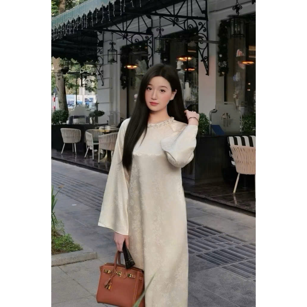[TẾT 2026] Áo dài cách tân TÂM GIAO dáng suông vải gấm lụa thanh trúc đính kết thủ công cao cấp kèm quần lụa | BigBuy360 - bigbuy360.vn