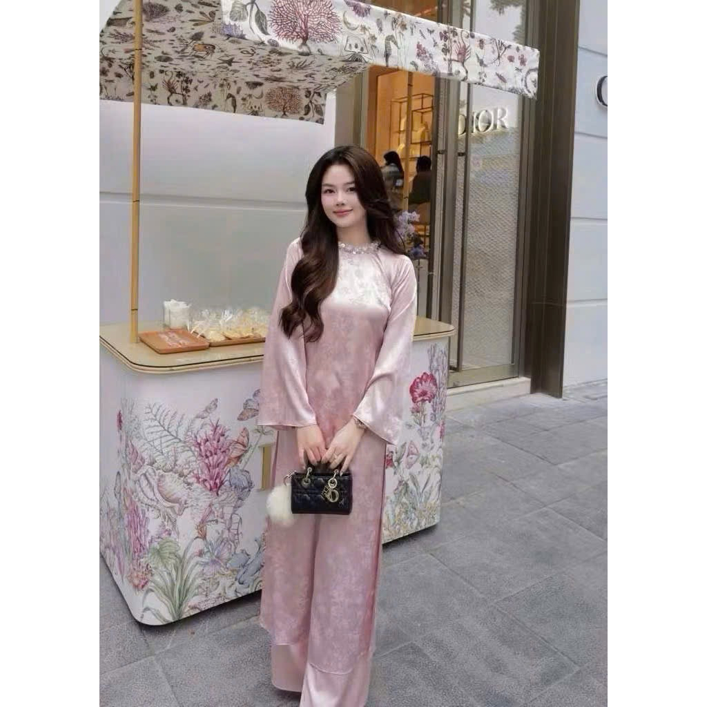[TẾT 2026] Áo dài cách tân TÂM GIAO dáng suông vải gấm lụa thanh trúc đính kết thủ công cao cấp kèm quần lụa | BigBuy360 - bigbuy360.vn