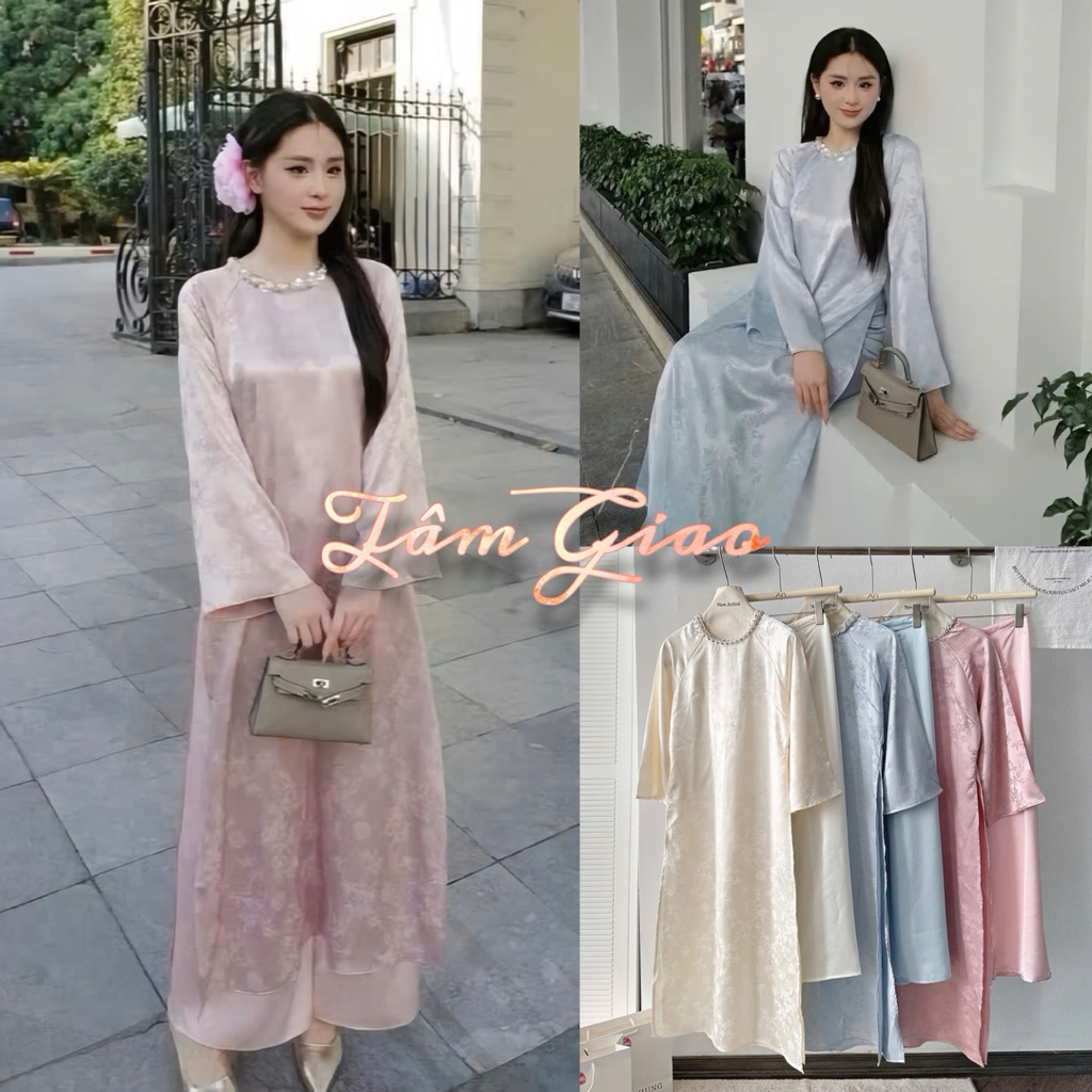 [TẾT 2026] Áo dài cách tân TÂM GIAO dáng suông vải gấm lụa thanh trúc đính kết thủ công cao cấp kèm quần lụa