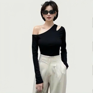  ♻️HA75- BIGSIZE 100kg  Áo thun lệch vai dài tay basic thiết kế cao cấp 