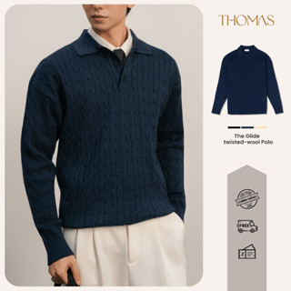 Áo polo len nam The Glide Twisted-Wool chất liệu len cotton sợi tre dệt kim cao cấp thiết kế bởi Thomas stu AL05