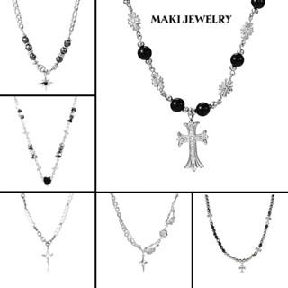  Dây Chuyền ,Vòng Cổ Ngọc Trai Nhân Tạo Kết Hợp Titan Mặt Chữ Thập Đính Đá Phụ Kiện Nam Nữ Sành Điệu Cá Tính Maki Jewely 