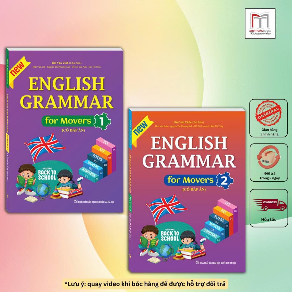 Sách - Combo 2c Movers tập 1 + 2  "English Grammar" Ngữ pháp Tiếng Anh (bản in có màu - đáp án)