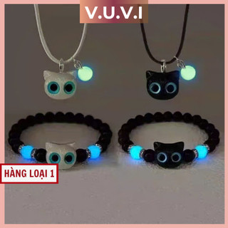   RẺ VÔ ĐỊCH  Dây Chuyền Và Vòng Tay Mặt Mèo Ngọc Dạ Quang VUVI Cute Đáng Yêu Phụ Kiện Thời Trang Hot - VTS035 