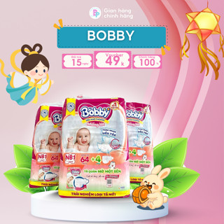 Miếng lót Newborn Bobby cho trẻ sơ sinh < 1 tháng tặng tã quần một bên hông 64 -108 miếng BebePlus