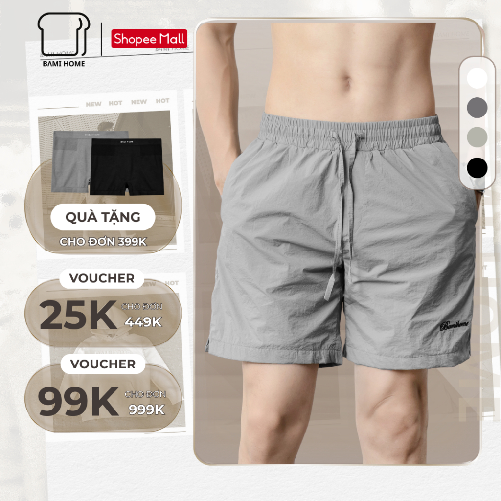 Quần short nam cao cấp BAMIHOME chất liệu vải dù nhăn kết hợp lót lưới thoáng khí, thoải mái QB04