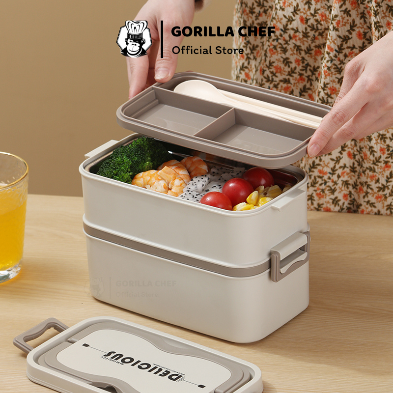 Hộp đựng cơm văn phòng 2/4 ngăn inox 304 Gorilla Chef